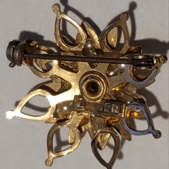 LISNER VINTAGE brooch gold tone pearls brown flower burst pearl - Picture 3 of 8